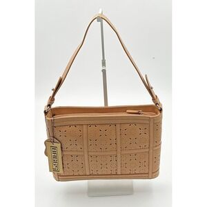 NWT‎ BAGGS Leather Shoulder Bag Women Natural Tan Perforated Style 301 Y2K